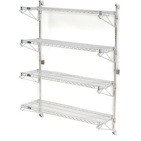 Poly-Green Wall Mount Wire Shelving, 60W X 24D X 63H 4-Shelf Starter